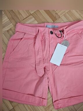 Women’s Belted Coral Pink Bermuda Shorts
